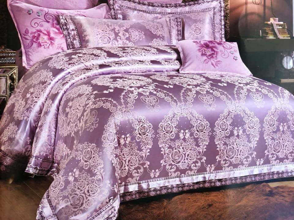 ชุดเครื่องนอนผ้าแพรสีม่วง