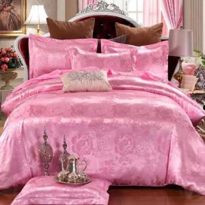 ชุดเครื่องนอนผ้าแพรสีชมพู